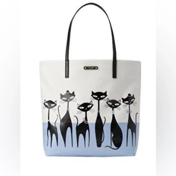 Kate Spade New York ♠️ Large Jazz Things Up Cool Black Cat Tote Purse Bag . - Picture 1 of 15